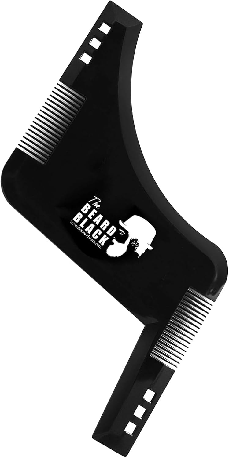 The BEARD BLACK Beard Shaping Tool & Neckline Shaper – Professional Beard Trim Guide & Stencil with Inbuilt Comb – Perfect Line Up & Edging Template for Men – Use with Trimmer or Razor