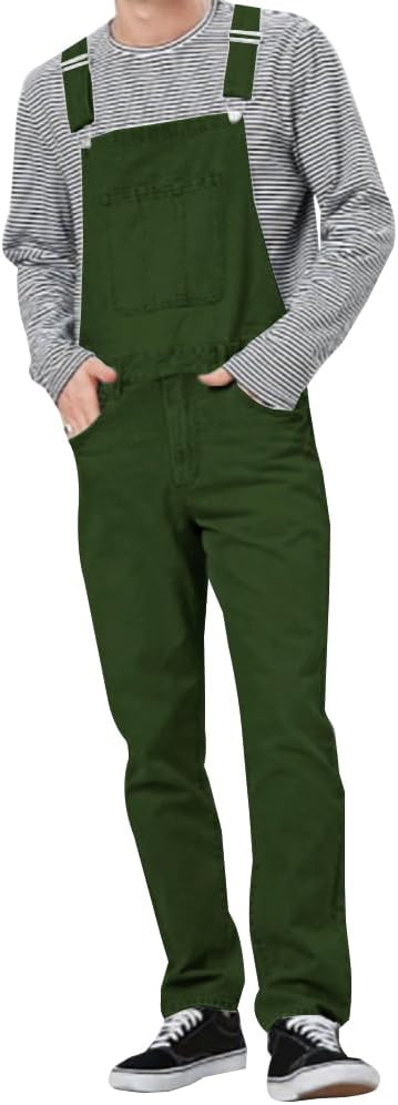 LONGBIDA Men's Denim Bib Overalls Relaxed Fit Fashion Jean Jumpsuit
