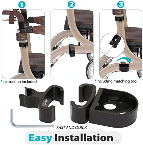 Cane Holder for Nitro Rollators with Flat Frame, Drive Walker Cane Holder, Adjustable Crutch Bracket for Wheelchairs, Rollators, Knee Scooters, Assistant Holder for Cane or Stick Users, Black
