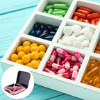 Waterproof Portable Medicine Organizer Box with 4 Compartments, Sealed Travel Storage Container for Pills, Blue Moisture-Resistant Pill Case for Daily Medication Management