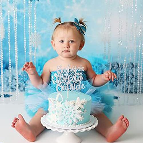 Rsstarxi 1Pack Snowflake Cake Topper Winter Baby It's Cold Outside Cake Pick Baby Shower Cake Decorations for Snowflake Theme Kids Birthday Christmas Party Silver