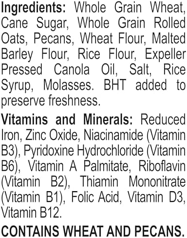 Great Grains Crunchy Pecans Breakfast Cereal for Adults, Crispy Flakes and Granola Clusters, Non-GMO, Heart Healthy, Made with Whole Grain, 16 oz Box
