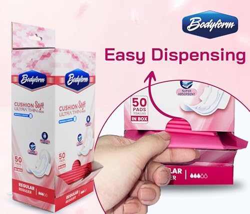 Bodyform Ultra Thin Sanitary Pads in Easy Disposable Dispenser, Ready to use Dispenser Bulk Buy Case Pack of 600 Counts (12 Packs of 50 Count)