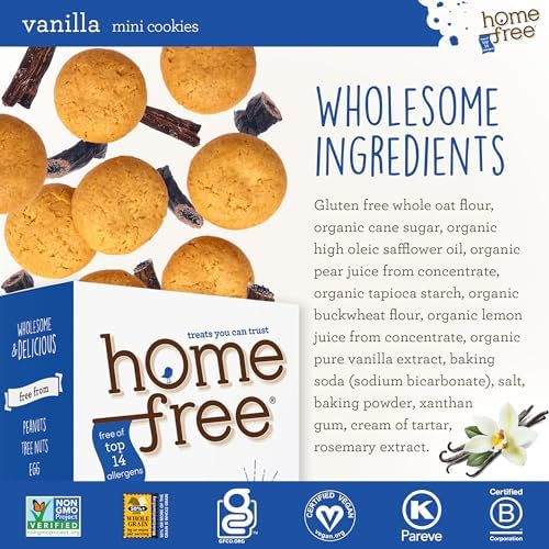 Homefree Mini Vanilla Cookies, Gluten Free, Nut Free, Vegan, School Safe and Allergy Friendly Snack, 5 oz. Box (Pack of 1)