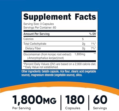 Nutricost Glucomannan 1,800mg Per Serving, 180 Capsules - Natural Fiber Source, Non-GMO, Gluten Free