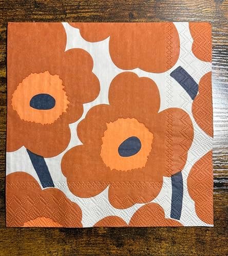 IHR Ideal Home Range Party Napkins Marimekko Disposable 3-Ply Paper Lunch Napkin Pack, 6.5" x 6.5", Unikko Terracotta, 20-Count
