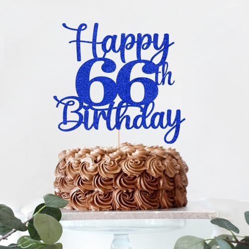 Kaoenla Happy 66th Birthday Cake Topper,Hello 66，Cheers to 66 Years,66th Anniversary Cake Topper，66 years old happy birthday Party Decoration (66th, blue)