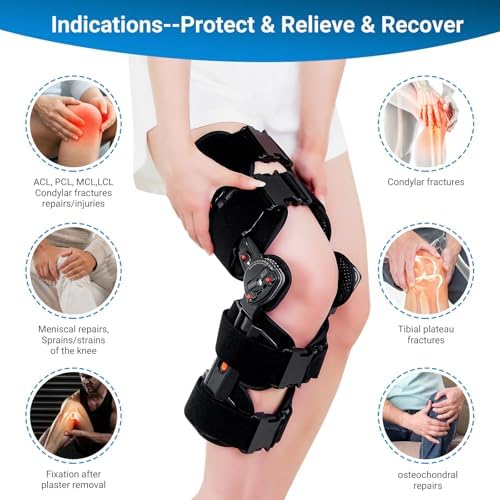 Hinged ROM Knee Brace,Unloader Knee Brace,Knee Immobilizer Brace,ACL, MCL and PCL Injury, Adjustable Orthopedic Support Stabilizer After Surgery, Women and Men-Multi-Angle Adjustment