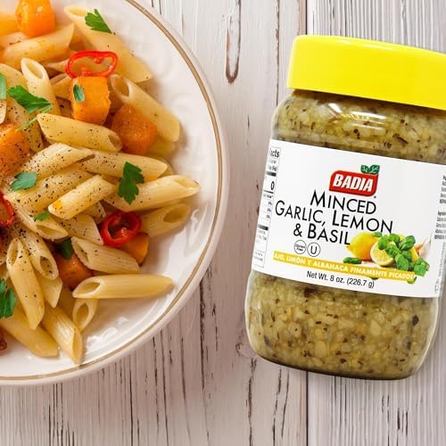 Badia Minced Garlic, Lemon & Basil 8 oz – Zesty Garlic, Herb & Citrus Blend