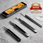 G.CATACC 4-Pack Precision Tweezers Set, Curved and Pointed Tweezer Kit for Craft, Eyelash Extension, Blackheads, Facial Hair, Ingrown Hair Removal, Electronics, Soldering, Jewelry - with Case
