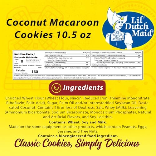 Lil Dutch Maid Coconut Macaroon Cookies | 10.5 oz (Pack of 3) | Sweet Coconut Macaroon Snack Cookies with Classic Flavor