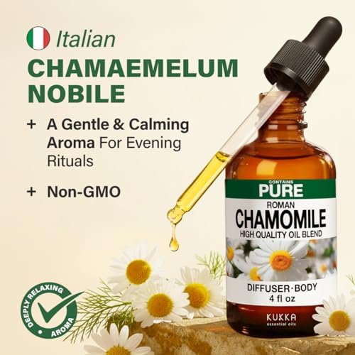 100% Pure Roman Chamomile Oil - 4 Fl Oz Roman Chamomile Essential Oil for Hair, Skin, Diffuser, Aromatherapy & DIY Soap Making Scent
