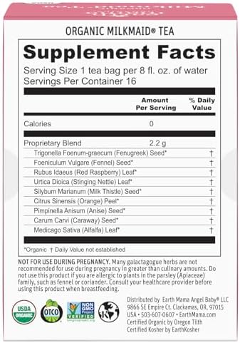 Earth Mama Organic Milkmaid® Tea | Lactation Support Herbal Tea | Breastfeeding Essentials to Support Breastmilk Production | 32 Teabags | Caffeine Free & Non-GMO