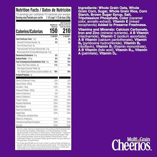 Multi Grain Cheerios, Heart Healthy Breakfast Cereal, Gluten Free, Family Size, 18 oz