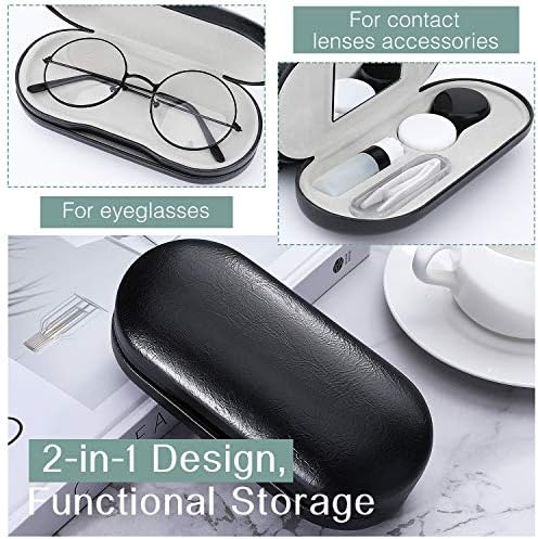 MoKo Double Eyeglass Case, Contact Lens Case with Mirror Tweezers Remover, 2 in 1 Double Sided Portable Contact Lens Box Holder Container Soak Storage Kit Sunglasses Pouch for Men & Women, Black