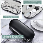 MoKo Double Eyeglass Case, Contact Lens Case with Mirror Tweezers Remover, 2 in 1 Double Sided Portable Contact Lens Box Holder Container Soak Storage Kit Sunglasses Pouch for Men & Women, Black
