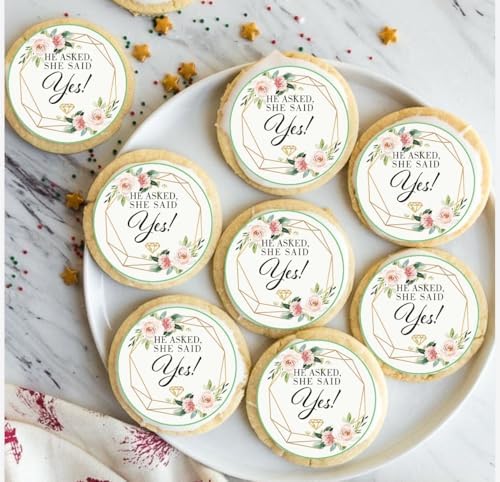 Engagement Cookie Toppers,She Said Yes Design, 2 Inch, 12 Precut Edible Icing Paper Circles, icing paper