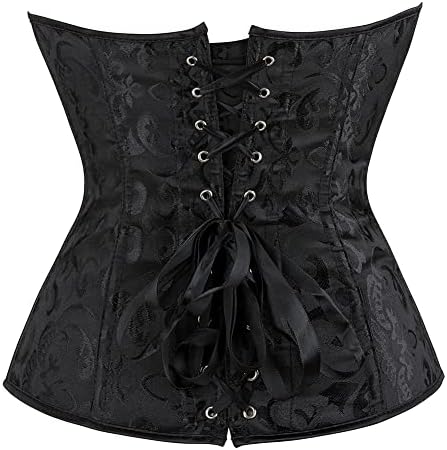 Eohak Women's Sexy Satin Corset-Bustier Floral Print Boned Overbust Corset Top Black Satin Waist Cincher