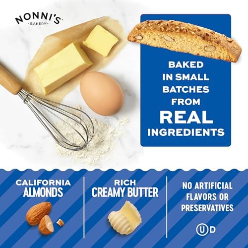 Nonni's Originali Classic Almond Biscotti Cookies – Individually Wrapped Italian Coffee Snack, Crunchy Twice-Baked, 80 Cal Each, 17.25 oz Carton