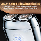 2026 New Portable Alloy Mini Shaver – Electric Travel Razor for Men, LED Display, USB-C Rechargeable 60-Mins Runtime, IPX7 Waterproof, Wet/Dry Shave, Easy Cleaning Magnetic Detachable Head, Silver