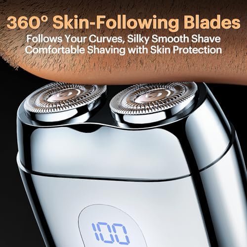 2026 New Portable Alloy Mini Shaver – Electric Travel Razor for Men, LED Display, USB-C Rechargeable 60-Mins Runtime, IPX7 Waterproof, Wet/Dry Shave, Easy Cleaning Magnetic Detachable Head, Silver