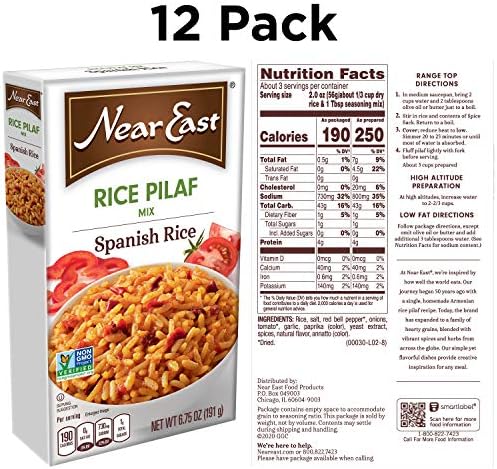 Near East Rice Pilaf Mix, Spanish Rice, 6.75oz Boxes (12 Pack)