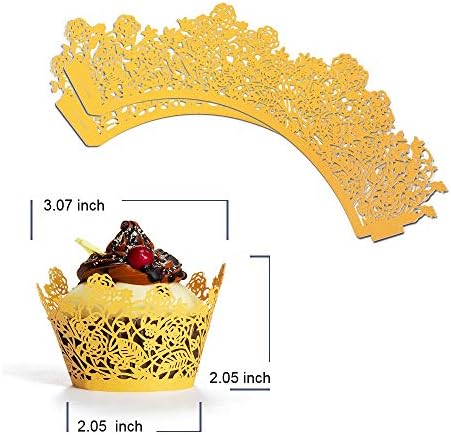 YOZATIA 60pcs Gold Rose Lace Cupcake Wrappers Holders, Laser Cut Cupcake Liners Decorative Liners for Wedding Party Birthday Cake Decoration Supplies