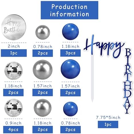 Man Cake Topper Blue Silver Disco Ball Boho Cake Topper Decorations for Navy Blue Boho Wedding Man Birthday (Blue 02)