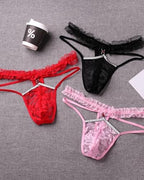 Mens Lace Frilly Sissy Panties Pouch Thong, Feminine G string Underwear For Men Sexy Lingerie