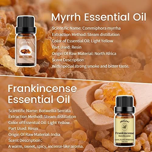 yethious Frankincense and Myrrh Oil Frankincense Essential Oil Myrrh Oils for Diffuser & Aromatherapy, Candle, Soap Candle Making - 2PCS 10ML