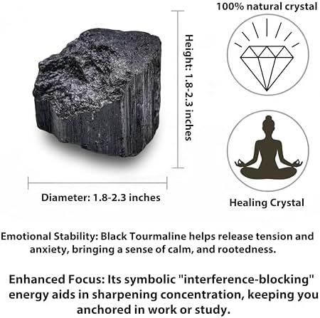 Black Tourmaline Raw Healing Crystals, 1.8"-2.2" Large Size Raw Stones, Natural Black Tourmaline Crystal with Velvet Pouch for Home Decor, Tray, Collection