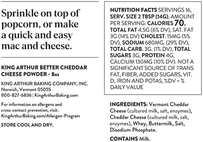 King Arthur Better Cheddar Cheese Powder, 8 Ounces (Packaging May Vary)