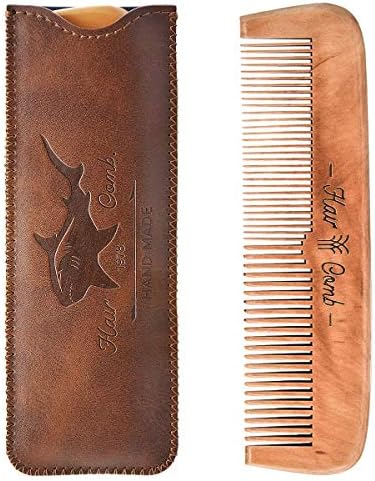 Wooden Hair Combs for Men,Men's Wood Beard Comb with Leather Travel Case,Mens Combs for Hair,Kids Comb(brown shark)
