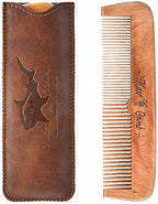 Wooden Hair Combs for Men,Men's Wood Beard Comb with Leather Travel Case,Mens Combs for Hair,Kids Comb(brown shark)