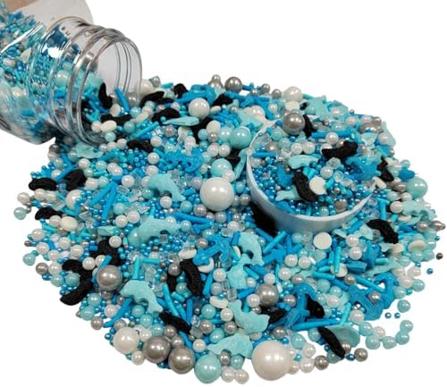 Ocean Sprinkles for Cake Decorating, Under the Sea Cake Decorations, Edible Dolphin Anchor Fish Pearl Sugar Sprinkle for Baking Cupcake Toppers Cookie Decorations Sea Theme Birthday Party Supplies
