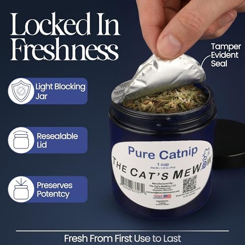 The Cat's MeWow 100% Pure Catnip – North American Grown – Strong Aroma for Play & Enrichment – Resealable Freshness Jar – Veteran-Owned Brand