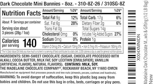 Madelaine Dark Chocolate Mini Bunnies – Solid Premium Dark Chocolate Easter Treats – Individually Wrapped Foil Bunny Chocolates for Easter Baskets, Candy Bowls & Gifting (1/2 LB Bag)
