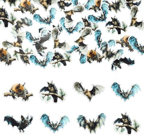 Gyufise 60Pcs Edible Halloween Bat Cupcake Toppers - Wafer Paper Picks for Baby Shower, Kids Theme Birthday Party Cake Decorations Supplies Multi