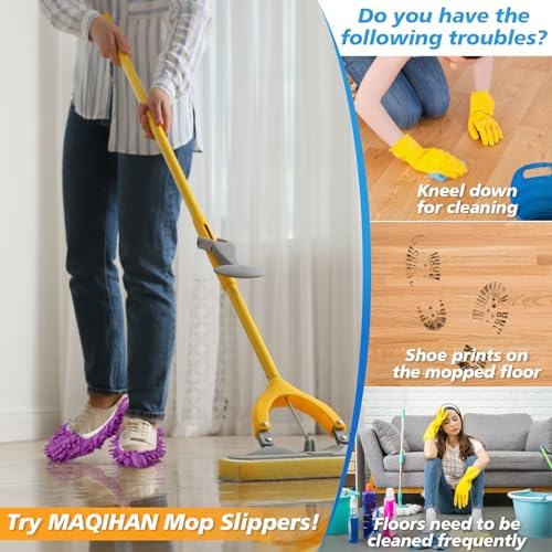 MAQIHAN 10 Mop Slippers for Floor Cleaning - Size 8 Mop Socks Women Mopping Cleaning Socks Mopping Slippers Dusting Slippers Mop Shoes Washable Microfiber Moppers Slippers for House Cleaning (5 Pairs)