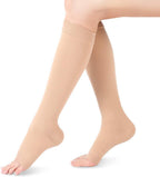 Compression Socks for Men Women, Open Toe Flight Compression Stockings, 20-30 mmHg Graduated Support Knee High Calf Compression Sleeves for Pregnancy Travel Work Varicose Veins(XL-Skin)