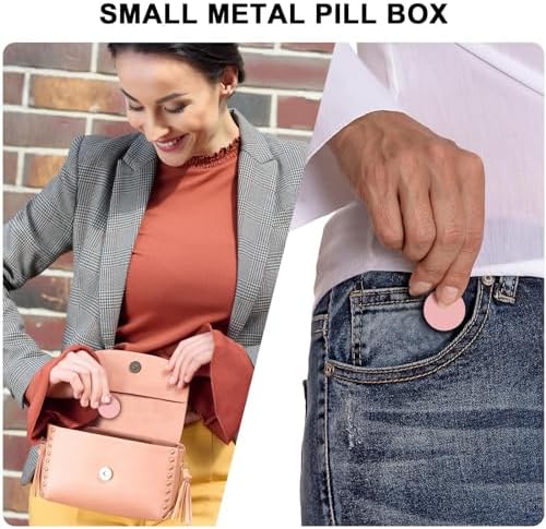 Small Pill Case Daily Pill Box - Portable Metal Pill Container for Pocket Purse, Single Waterproof Pill Holder for Vitamins, Cod Liver Oil, Medicine, Pill Organizer Pink