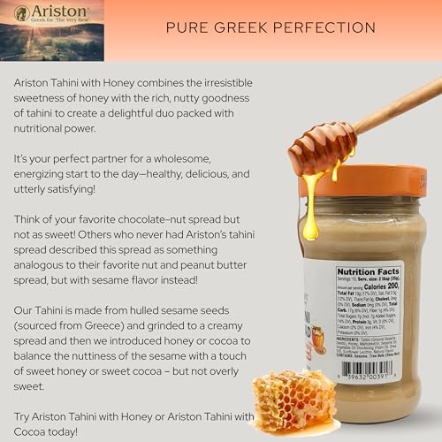 Ariston “The Very Best” Tahini with Honey – Sesame & Honey Tahini Spread | Smooth Creamy Spread | Product of Greece, 12.3 oz
