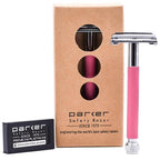 Parker 29L Pink, Long Handle Butterfly Open Double Edge Safety Razor for Women, 5 Parker Premium Platinum Double Edge Razor Blades Included