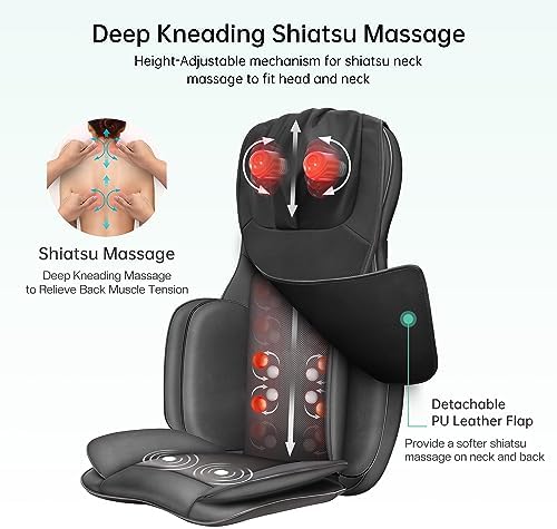 Snailax Neck Back Massager with Heat, Full Body Massage Chair Pad, Adjustable Compression, Rolling, Shiatsu Massage Seat Cushion, Chair Massagers,Gifts for Women, Man (Upgrade)