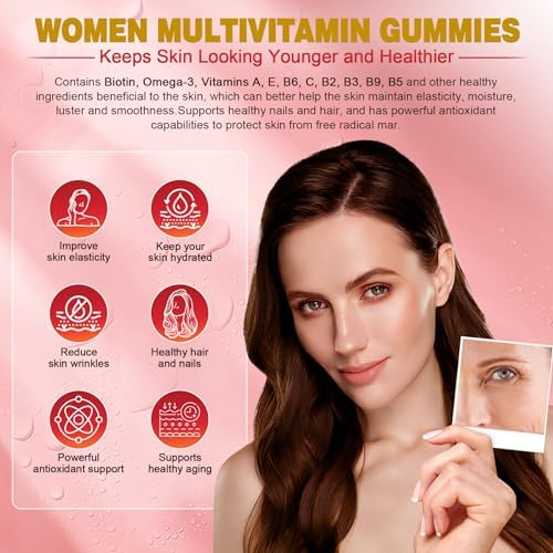 Sugar-Free Women's Multivitamin Gummies - Women Methylated Multivitamin Filled Gummies with Omega-3, Enzymes & Antioxidant Blend to Support Overall Health, Immunity, Hair, Nails & Skin Health - 60 ct