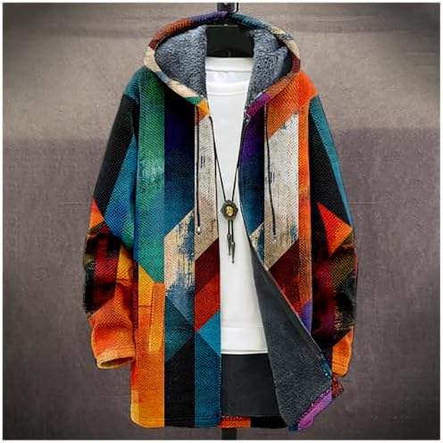 BIVENANT Mens Long Cardigan Hoodies Color Block Hooded Jacket Horse Print Open front Sweater Hoodie with Pockets Coat