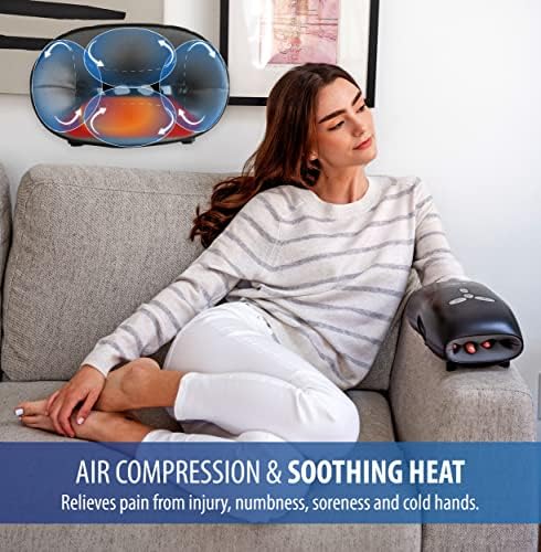 Zyllion Rechargeable Hand Massager with Heat - Cordless Electric Compression Massage with Vibration for Arthritis, Carpal Tunnel Syndrome, Muscle Pain Relief, Black, ZMA-29