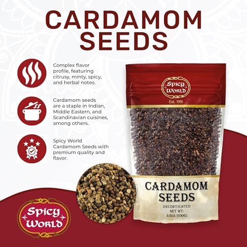 Spicy World Cardamom Seeds Decorticated 3.5 Ounce Bag - Natural, Vegan - No Pods, Also known as Elaichi Seed