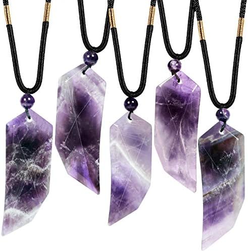 Nupuyai Wolf Tooth Amulet Crystal Necklace for Women Men, Healing Stone Pendant with Adjustable Rope