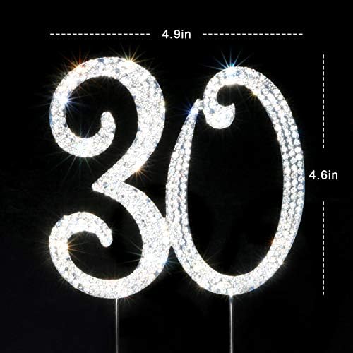 Scotamalone 30 Cake Topper Silver Premium Bling Rhinestone Diamond Gems 30th Birthday or Anniversary Party Decoration Ideas